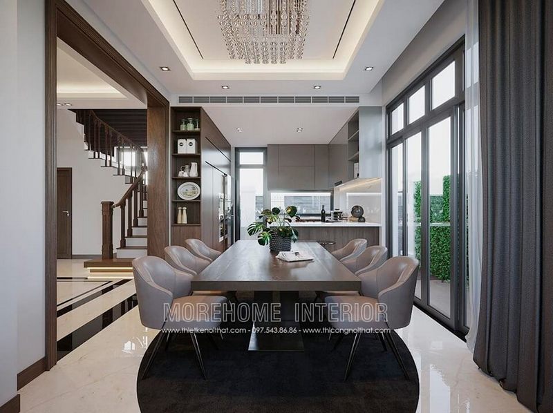 Bàn ăn gỗ tự nhiên, ghế ăn hiện đại bọc da cao cấp