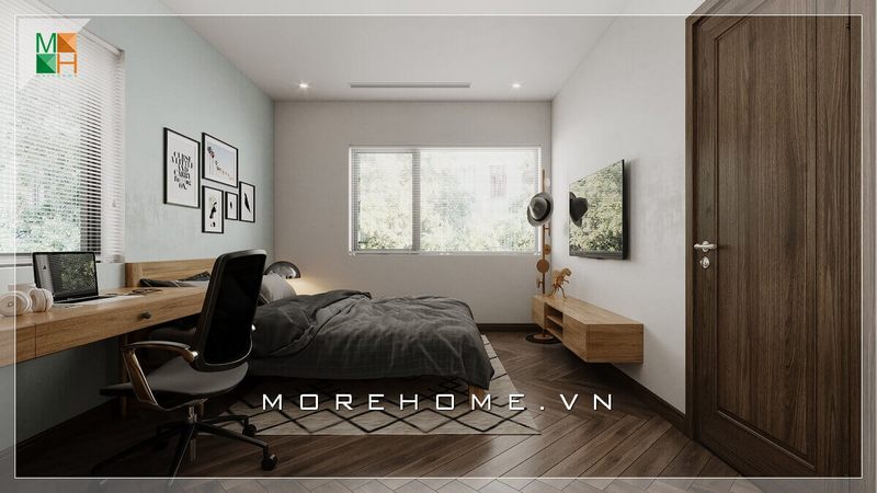 Mẫu thiết kế phòng ngủ phong cách hiện đại đơn giản dành cho các căn hộ, nhà phố có diện tích vừa vặn.