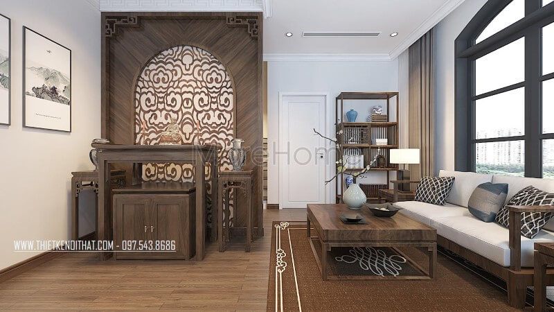 Bàn ghế gỗ tự nhiên cao cấp có phong cách Á Đông đơn giản và sáng tạo, là một lựa chọn tuyệt vời để trang trí phòng thờ.